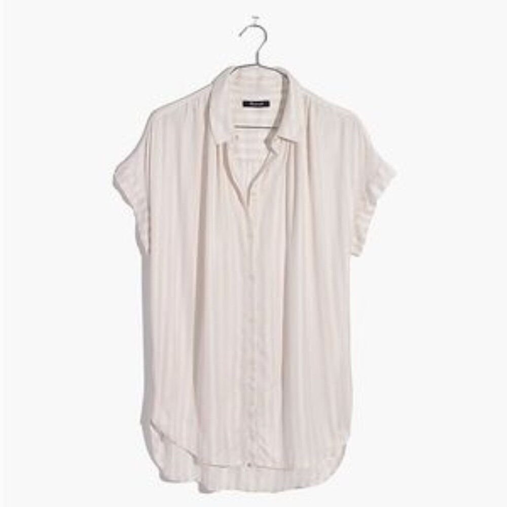 Madewell Central Drapey Shirt in Classic Stripe M Weathered Pink